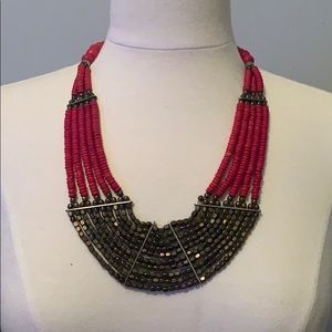 Cara couture red & gold beaded statement necklace